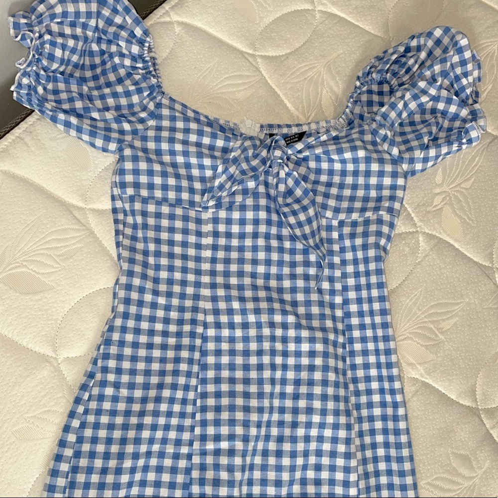Women’s Blue And White Checkered Design Dress